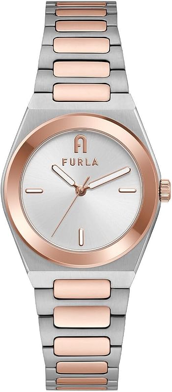 FURLA Ladies Silver & Rose Gold Stainless Steel Bracelet Watch (Model: WW00014001L5)