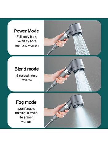 High Pressure Massage Shower Head and Punch-free Shower Holder, 3 Modes Shower Head with Filter with Water Stop Button for Home use - Grey