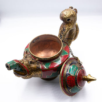 Exquisite Teapot Brass Turquoise Lapis Coral Lab Created Gemstone Handmade Nepal Tibetan Style Kettle