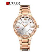 Curren 9004 Original Brand Stainless Steel Band Wrist Watch For Women / Rose Gold And White Dial