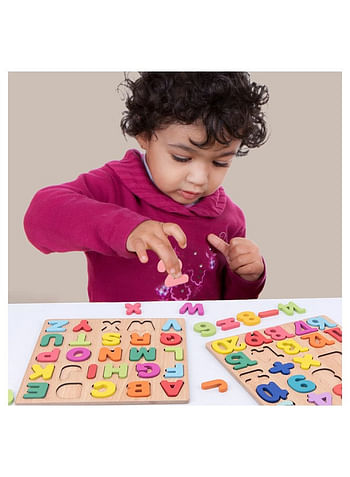 لعبة أحجية تعليمية خشبية مكونة من 53 قطعة للأطفال الصغار من الألف إلى الياء، من 1 إلى 20 رقمًا للنشاط التعليمي المبكر - مجموعة من قطعتين