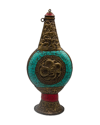 Exquisite Stone Bottle Pot Covered Silver Inlaid Turquoise Carved for Home Decor