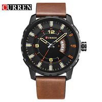 Curren 8245 Original Brand Leather Straps Wrist Watch For Men - Dark Brown and Black