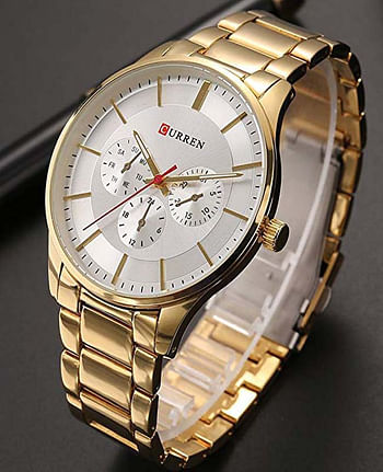 Curren 8282 Original Brand Stainless Steel Band Wrist Watch For Men / Gold