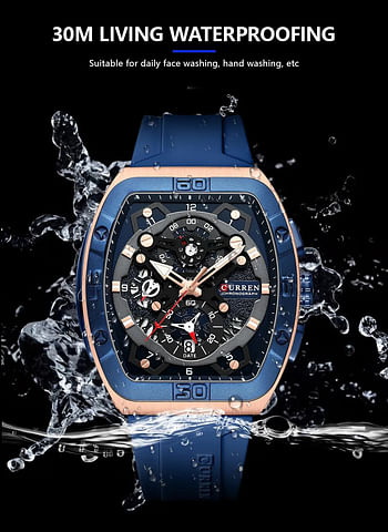 CURREN Original Brand Rubber Straps Wrist Watch For Men 8443 Blue