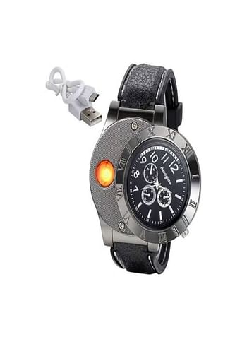 Electronic Lighter Quartz Watch USB Rechargeable Windproof Electronic Lighter