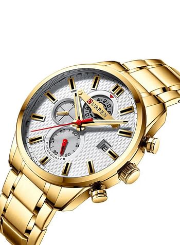 Men's Chronograph Waterproof Stainless Steel Band Casual Quartz Watch 8352 - 47 mm - Gold