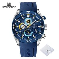 NAVIFORCE NF8038 Waterproof Sports Multi-function Chronograph Silicone Strap Men’s Watch Blue & Silver