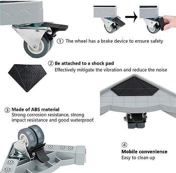 4 عجلات متعددة الوظائف قابلة للتعديل لإطار قاعدة الغسالة 44-58 سم قاعدة الغسالة للثلاجة والمجفف والغسالة تتحمل حمولة 226 كجم