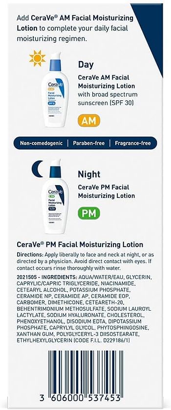 CeraVe PM Facial Moisturizing Lotion Ultra Lightweight, 3 Oz., 3 Fl Oz  89 ml (Pack Of 1) Moisturizes throughout the night