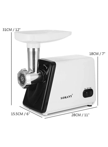 SOKANY Electric Meat Grinder 2500W Max Ultra Powerful 3 in 1 Multifunction Electric Meat Grinder Sausage Stuffer 1 Cutting Blade 3 Grinding Plates & Kubbe Attachment