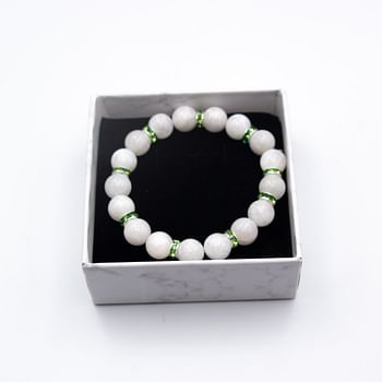 Moonstone Crystal Bracelet 10mm - White Color Beads with Green