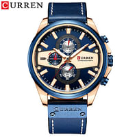 ساعة يد بسوار جلدي للرجال من كورين 8394 - أزرق