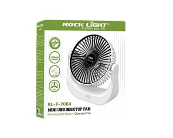 Rocklight Mini USB Desktop Fan RL-F-7084, Rechargeable Battery-Operated Portable Fan, 2000 Mah Lithium Battery, Type-C Charging