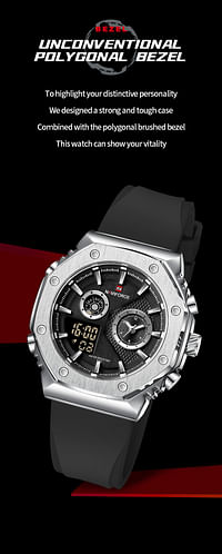 NAVIFORCE New Arrival 2023 NF9216T Casual Sport Men's Watch Digital Alarm Man Clock Durable Silicone Waterproof Luminous Men Quartz Wristwatches -  S/B/B