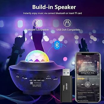 LED Galaxy Projector Ocean Wave LED Night Light Music Player Remote Rotating Star Night Light Luminaria for Kid Bedroom Lamp