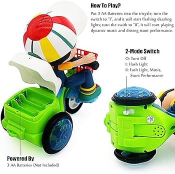 Baby Toddler Electric Tricycle Toy Cartoon Motorcycle Vehicle Stunt Performance, Music, Lights, Kids Birthday Gifts (Boy)