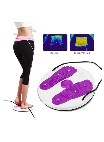 Waist Twisting Disc, Pull & Twisting Waist Plate, Waist Twister with Handles, Waist Twisting Disc with Loop Resistance Bands, Waist Trimmer Ab Twist Board for Slimming Strengthening - Purple