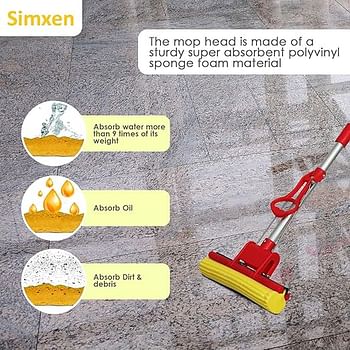 Super Absorbent PVA Mop House Cleaner Professional Double Roller Sponge Mop for Office Home Kitchen Floor Cleaning 28cm random color