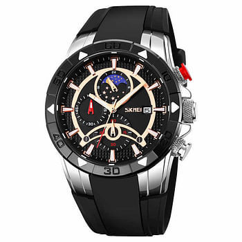 Skmei 9270 Moon Phase Silicone Sports Quartz Watch Men Chronograph Waterproof Wrist Watch