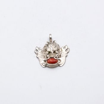 Antique Rare Find 925 Sterling Silver Dragon with Coral Pendant 5.9 grams