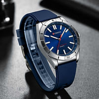 ساعة كورين 8449 للرجال كوارتز بسوار سيليكون عصرية رياضية مقاومة للماء / أزرق