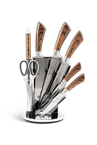 EDENEBERG Kitchen Knife Set with Holder | Premium High-Carbon Stainless Steel Kitchen Knife Set with Shears & Sharpener- Set of 8 Pieces, Brown-Silver 
