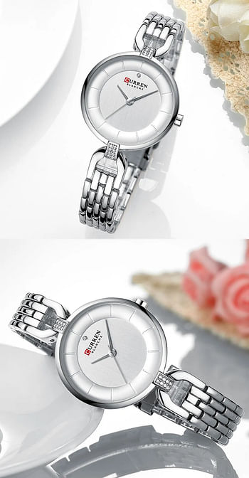 Curren 9052 Original Brand Stainless Steel Band Wrist Watch For Women / Silver