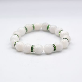 Moonstone Crystal Bracelet 10mm - White Color Beads with Green