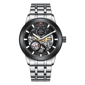 NAVIFORCE NF-1002 Men's Mechanical Watches Wristwatch Stainless Steel Automatic Date Watch 43 mm - Silver, Black