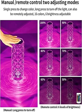 Crystal Table Lamp Rose Lamp, 16 Colors Changing, RGB Touch Lamp with Remote Control, USB-C Rechargeable, Romantic Rose Diamond Table Lamps for Living Room Bedroom, Decorative Light