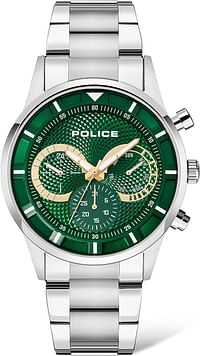 Police PEWJK2014301 Men's Analogue Quartz Watch with Stainless Steel Strap - Silver and Green Dial