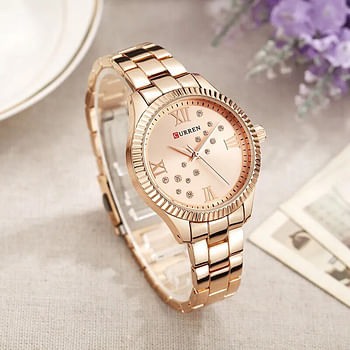 Curren 9009 Original Brand Stainless Steel Band Wrist Watch For Women / Rose Gold