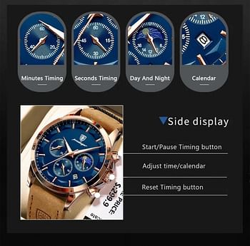 POEDAGAR Elegant Style Leather Men's Watch - Luxury Quartz Wristwatch for Man