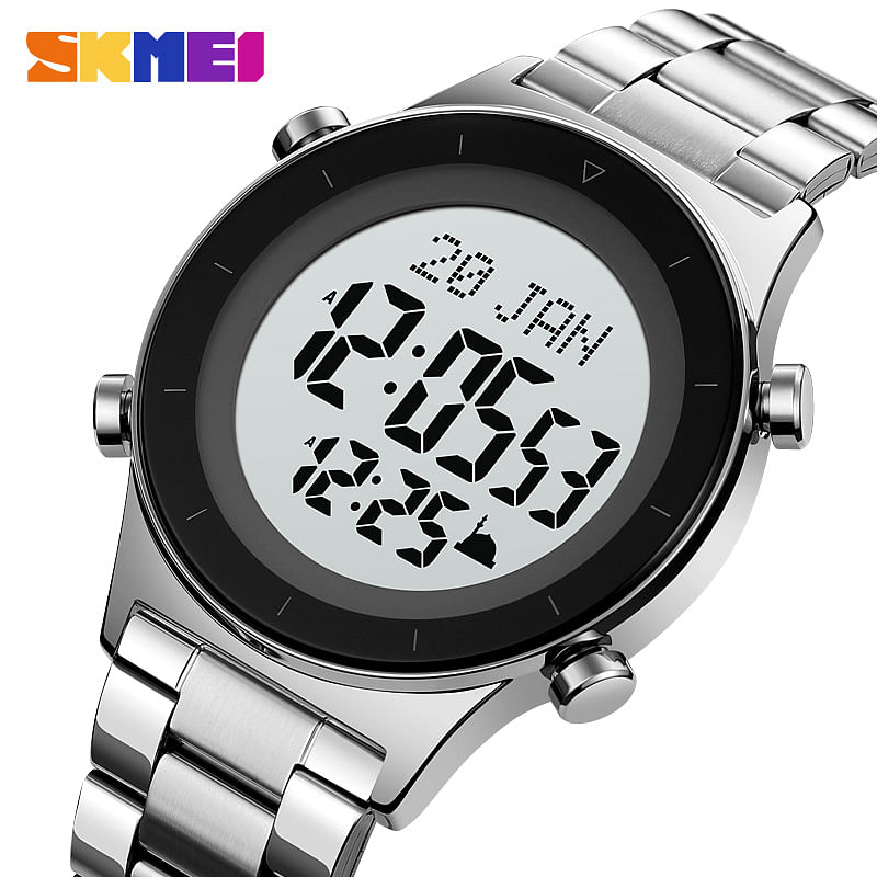 SKMEI 2142  Stainless Steel Hijri Islamic Wristwatch Muslim Azan Prayer with Qibla Compass