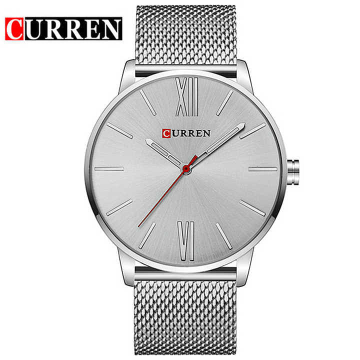 CURREN 8238 Original Brand Stainless Steel Band Wrist Watch For Men silver .