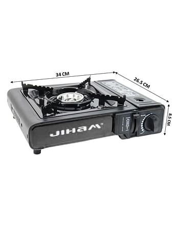 Jiham Portable Gas Stove Single Burner Stainless Steel Body Electronic Ignition for Outdoor Camping - Black