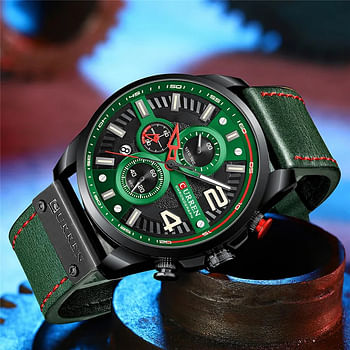 CURREN Original Brand Leather Straps Wrist Watch For Men 8393 Green Black