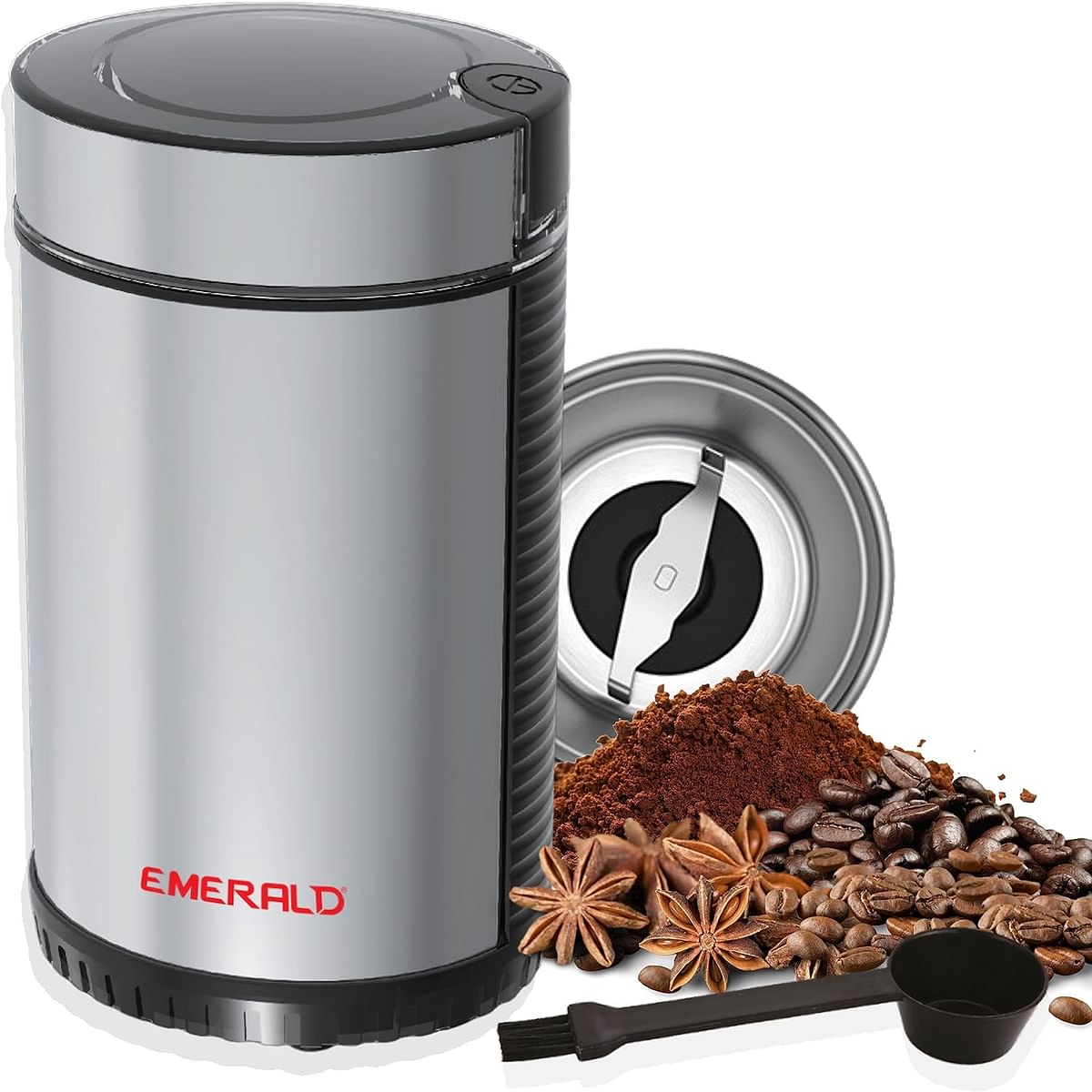 مطحنة القهوة والتوابل من إميرالد، هيكل من الفولاذ المقاوم للصدأ وكوب قابل للفصل، سعة 90 جرام، 150 واط، EK792CG.