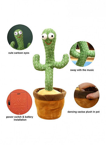 Dancing Singing Talking Cactus Plush Toy Batteries Required Premium Quality 32x12x12cm