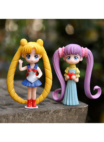 6 Pieces Sailor Moon Action Figures Doll Birthday Cartoon Cake Topper Mini Toy For Kids Theme Party Supplies Comes in Assorted Colors