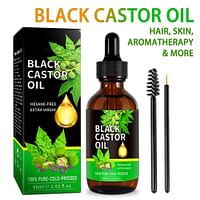 Black Castor Oil for Hair Growth and Essential Oil for Eyelashes, Eyebrows, Hair, Skin Moisturizer and Hair Treatment- 60 ml