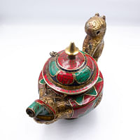 Exquisite Teapot Brass Turquoise Lapis Coral Lab Created Gemstone Handmade Nepal Tibetan Style Kettle