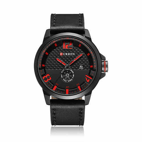 CURREN 8253 Men's Water Resistant Analog Wrist Watch Black/Red