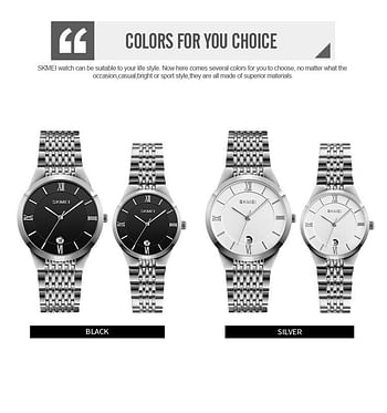 SKMEI Q024 Couple Watches 3ATM Water Resistant Luxury Fashion Japan Movt Quartz Stainless Steel S/B