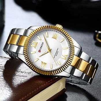 CURREN Brand Original Luminous Pointer Simple Stainless Steel Watch Fashion Casual Business Sport Quartz Waterproof 8453-gold /silver