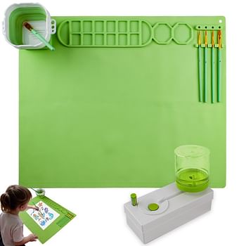 Silicone Painting Mat with Foldable Cup and Paintbrushes Green