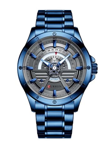 Men's Waterproof Stainless Steel BAnd Day-Date Quartz Watch 8381 - 46 mm - Blue