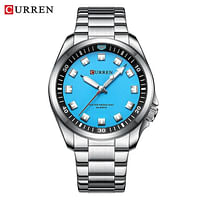 Curren 8451 Original Brand Stainless Steel Band Wrist Watch For Men / Silver and Blue