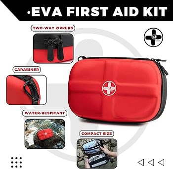 RHINO RESCUE First Aid Kit, HSA/FSA Eligible, Waterproof Portable Emergency Medical Kit for Travel, Home, Car, College Dorm, Camping, Hiking, Backpacking - Red